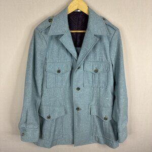 Vintage Men 40 70s Conquest Sportswear Safari Jacket Blue Wool Blend Union Made